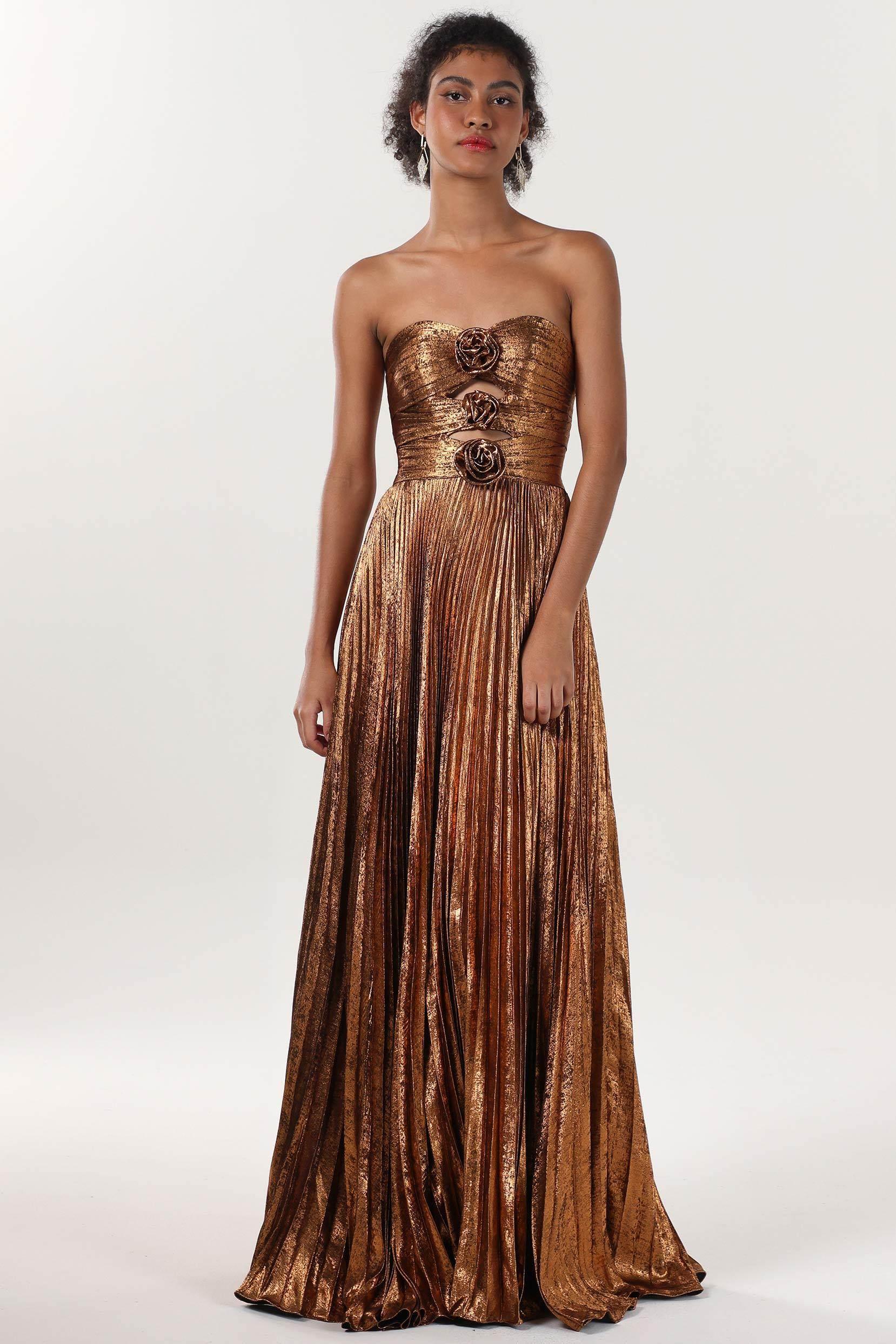 A-Line Maxi Metallic Formal Dress CS0656CR - COCOMELODY